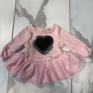 Juicy Couture Pink Baby Dress with Heart Design and Tutu Size 3-6 Months